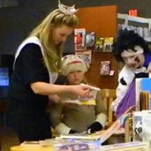 Library visitors in costume